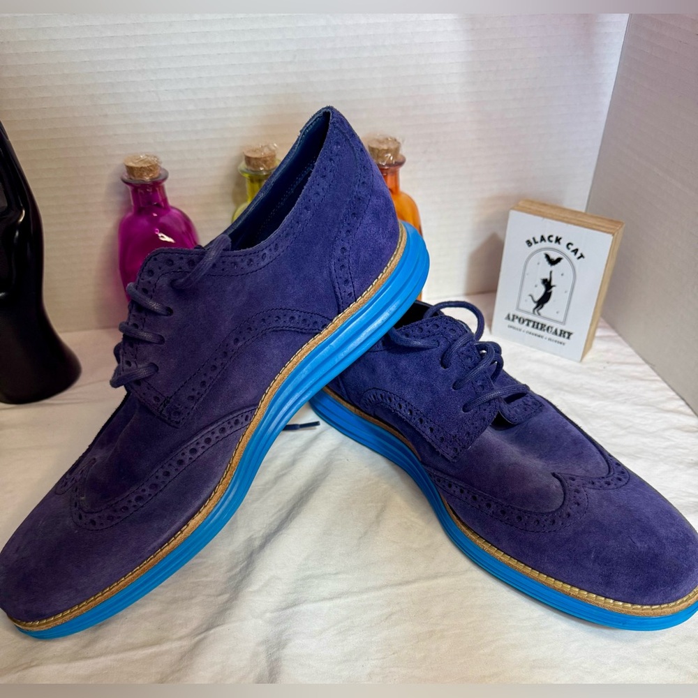Cole Haan Lunargrand Blue Suede Wingtip Oxfords size10.5 M